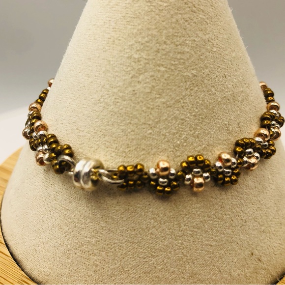 Silver Brown Beaded Bracelet Copper Accents Fashion minimalist NEW - Picture 3 of 5